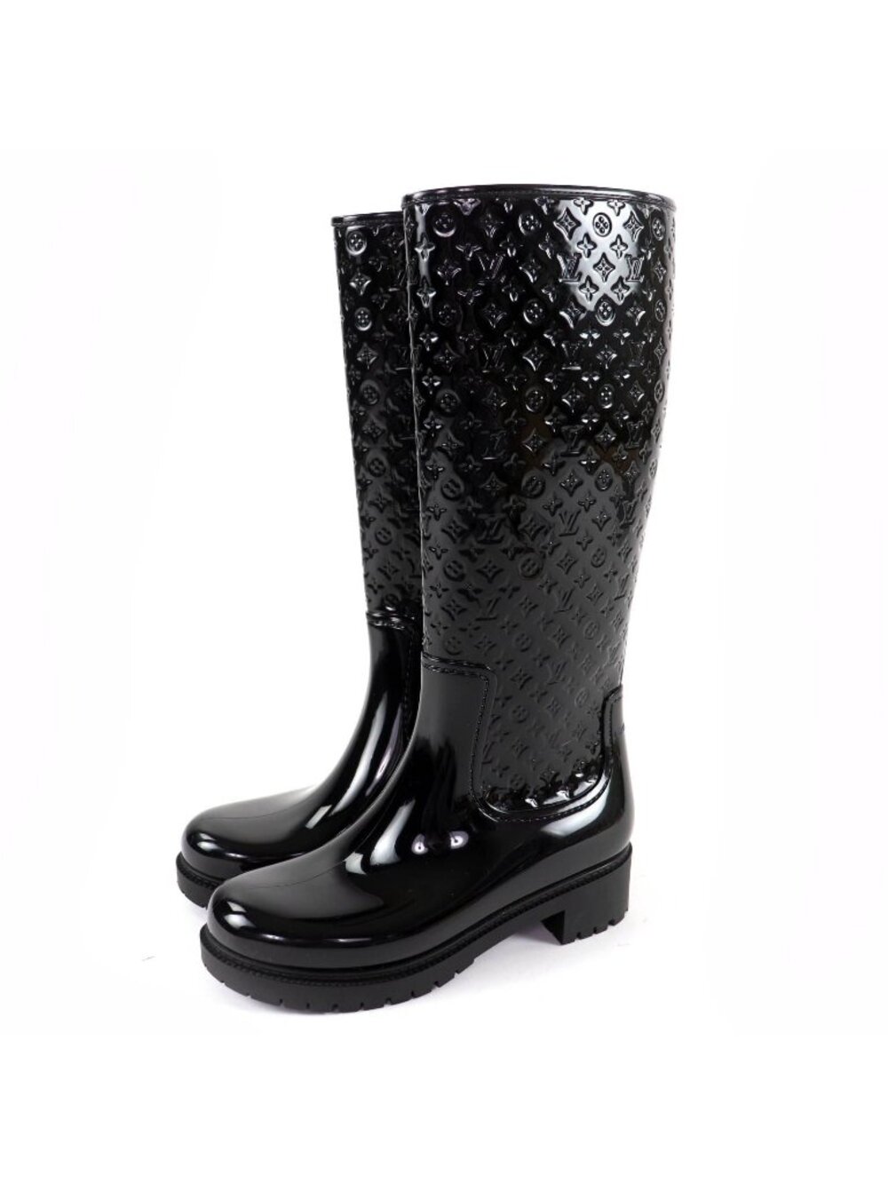 Louis Vuitton Splash Line Monogram Rubber Rain Boots Long Black